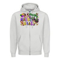 Dove Grey Happy Mardi Gras Zipper Hoodie - FaDigitalArtStudio
