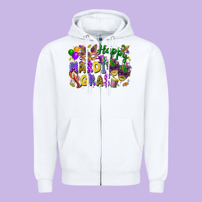 Happy Mardi Gras Zipper Hoodie Designed By Fadigitalartstudio