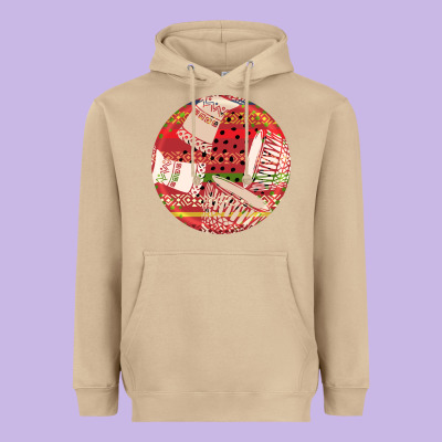 African Fabric Pattern Round Earrings 2 Heavyweight Hoodie Designed By Bundleandbundleshop