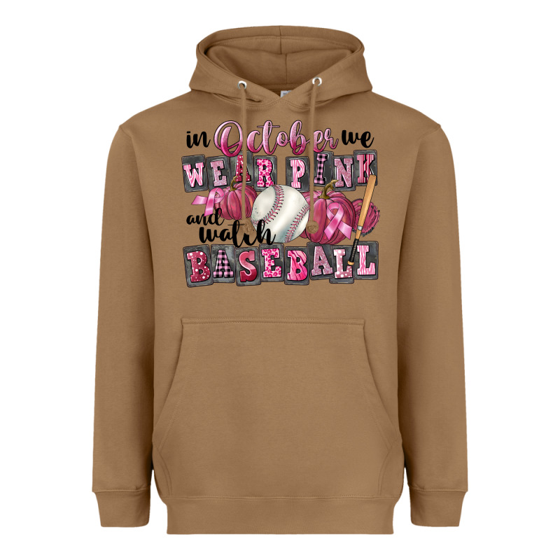 In October We Wear Pink And Watch  Baseball Heavyweight Hoodie by FaDigitalArtStudio | Teevron