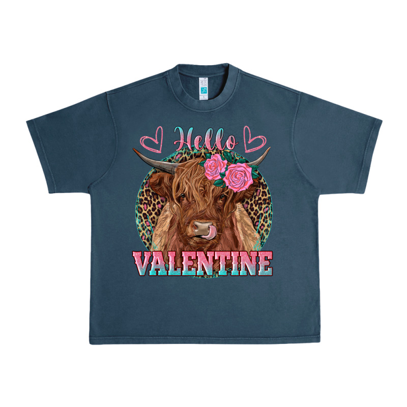 Hello Valentine Highland Cow Urban Heavy Tee by RanaPortraitStore | Teevron