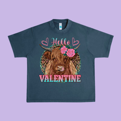 Hello Valentine Highland Cow Urban Heavy Tee Designed By Ranaportraitstore