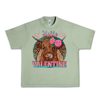Oil Green hello valentine highland cow Urban Heavy Tee - RanaPortraitStore