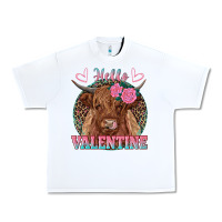White hello valentine highland cow Urban Heavy Tee - RanaPortraitStore