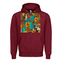 Burgundy western horse and sunflower seamless pattern Zipper Hoodie - FaDigitalArtStudio