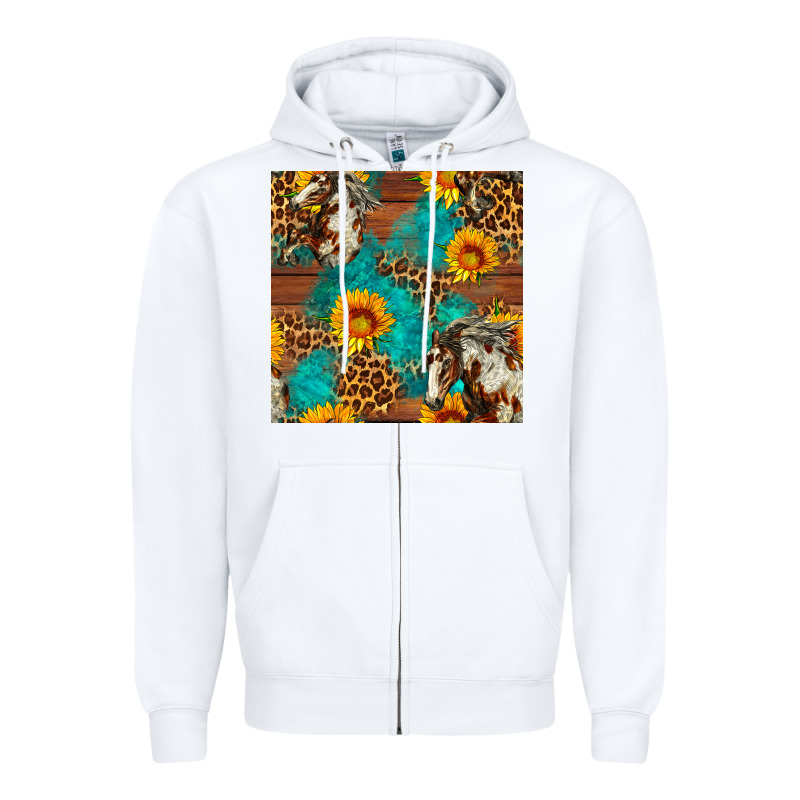 Western Horse And Sunflower Seamless Pattern Zipper Hoodie by FaDigitalArtStudio | Teevron