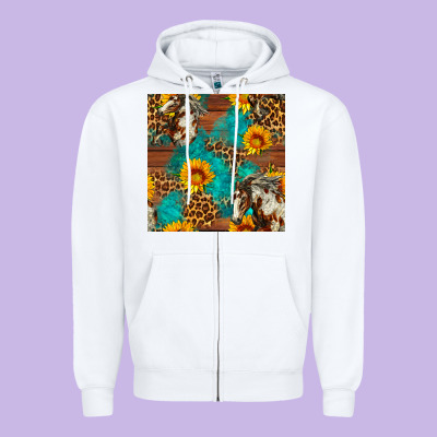 Western Horse And Sunflower Seamless Pattern Zipper Hoodie Designed By Fadigitalartstudio
