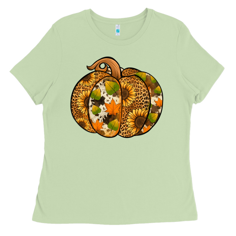 Leopard Cowhide Sunflower Pumpkin Ladies Tee by NancyCooperArtShop | Teevron