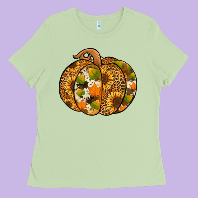 Leopard Cowhide Sunflower Pumpkin Ladies Tee Designed By Nancycooperartshop