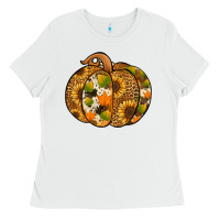 White Leopard cowhide sunflower pumpkin Ladies Tee - NancyCooperArtShop