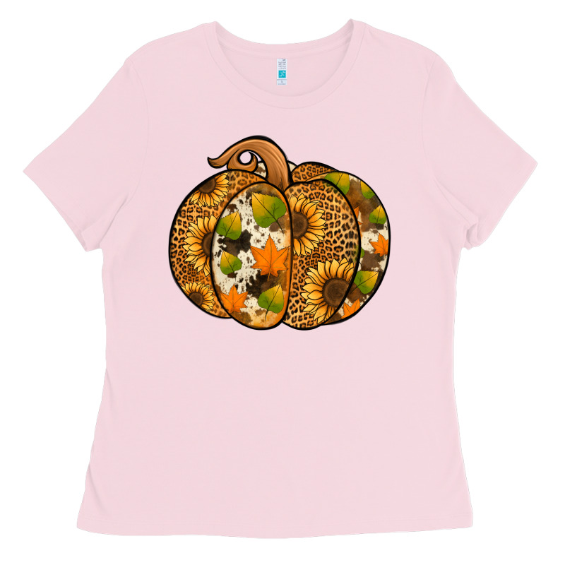 Leopard Cowhide Sunflower Pumpkin Ladies Tee by NancyCooperArtShop | Teevron