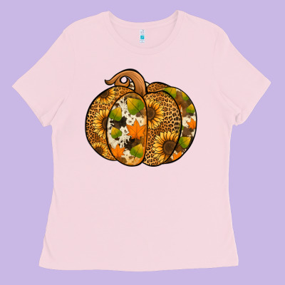 Leopard Cowhide Sunflower Pumpkin Ladies Tee Designed By Nancycooperartshop