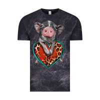 Cloud Black baby pig with leopard heart Vintage Tee - BarkalooDesign