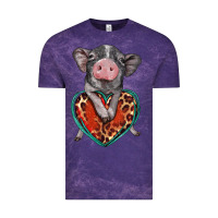 Cloud Purple baby pig with leopard heart Vintage Tee - BarkalooDesign