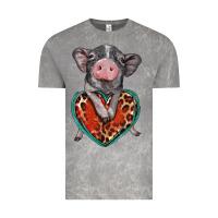 Cloud Rock baby pig with leopard heart Vintage Tee - BarkalooDesign