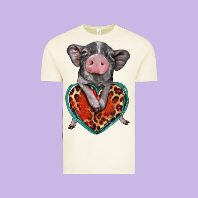 Baby Pig With Leopard Heart Vintage Tee Designed By Barkaloodesign