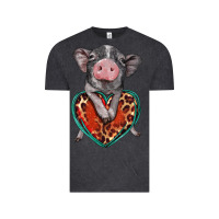 Vintage Black baby pig with leopard heart Vintage Tee - BarkalooDesign