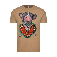 Vintage Coffee baby pig with leopard heart Vintage Tee - BarkalooDesign