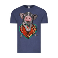 Vintage Denim baby pig with leopard heart Vintage Tee - BarkalooDesign