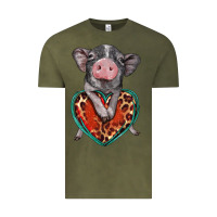 Vintage Olive baby pig with leopard heart Vintage Tee - BarkalooDesign