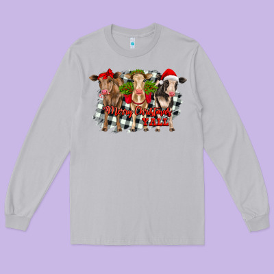 Merry Christmas Y'all Heifers Long Sleeve Tee Designed By Ranaportraitstore