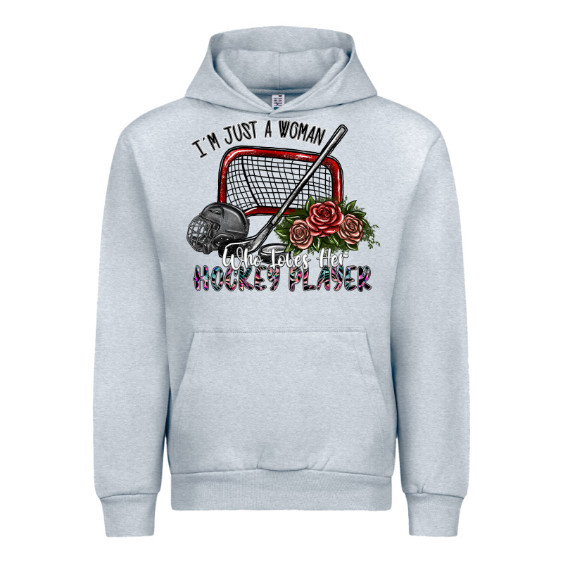 I'm Just A Woman Who Loves Her Hockey Player Urban Hoodie by SublimationCraftShop | Teevron