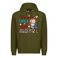 Army Green I Run On Coffee And Baseball Frappe Premium Hoodie - FaDigitalArtStudio