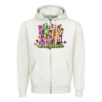 Oatmeal Heather Louisiana LA Mardi Gras Zipper Hoodie - FaDigitalArtStudio