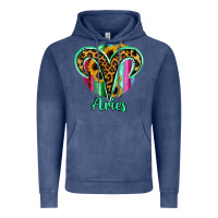Aries Zodiac Sign Sunflower Leopard Serape Vintage Hoodie | Teevron