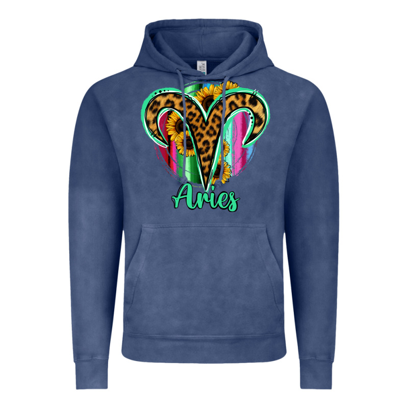 Aries Zodiac Sign Sunflower Leopard Serape Vintage Hoodie by RanaPortraitStore | Teevron