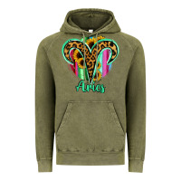 Vintage Olive Aries Zodiac Sign Sunflower Leopard Serape Vintage Hoodie - RanaPortraitStore