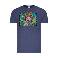 Vintage Denim baby pig with leopard background Vintage Tee - BarkalooDesign