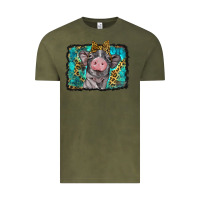 Vintage Olive baby pig with leopard background Vintage Tee - BarkalooDesign