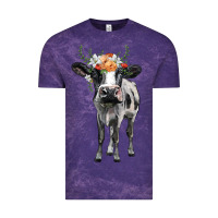Cloud Purple holstein cow floral wreath Vintage Tee - BarkalooDesign