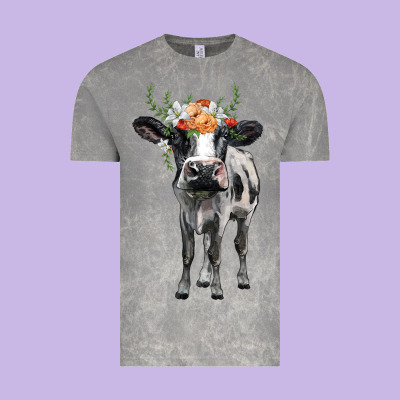 Holstein Cow Floral Wreath Vintage Tee Designed By Barkaloodesign