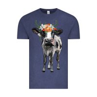 Vintage Denim holstein cow floral wreath Vintage Tee - BarkalooDesign