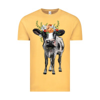 Vintage Mustard holstein cow floral wreath Vintage Tee - BarkalooDesign