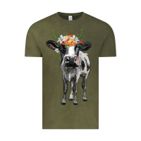 Vintage Olive holstein cow floral wreath Vintage Tee - BarkalooDesign