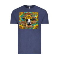 Vintage Denim holstein cow with sunflowers Vintage Tee - BarkalooDesign
