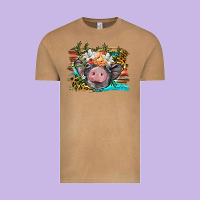 Baby Pig With Floral And Western Background Vintage Tee Designed By Barkaloodesign
