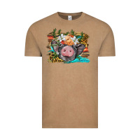 Vintage Coffee baby pig with floral and western background Vintage Tee - BarkalooDesign