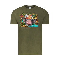 Vintage Olive baby pig with floral and western background Vintage Tee - BarkalooDesign