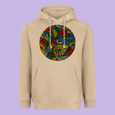 African Fabric Pattern Round Earrings 3 Heavyweight Hoodie Designed By Bundleandbundleshop