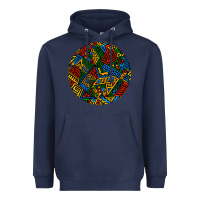 Navy african fabric pattern round earrings 3 Heavyweight Hoodie - BundleAndBundleShop