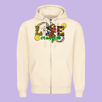 Mardi Gras Love Crawfish Zipper Hoodie Designed By Fadigitalartstudio
