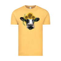 Vintage Mustard holstein cow with sunflower Vintage Tee - BarkalooDesign