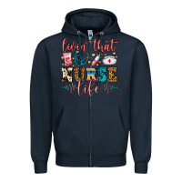Navy Livin' That Nurse Life Zipper Hoodie - FaDigitalArtStudio