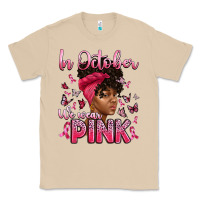 Mushroom in october we wear pink with afro woman Classic Tee - Artiststas