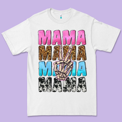 Mama Skeleton Peace Leopard Pattern Premium Tee Designed By Nancycooperartshop