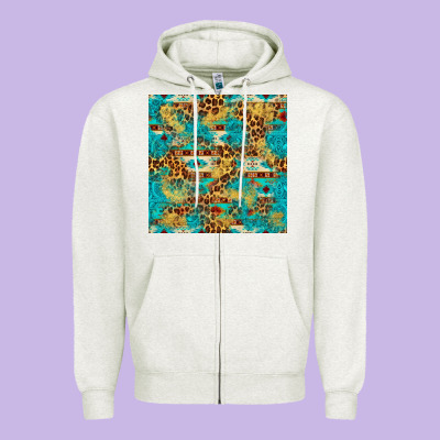 Western Aztec Leopard Glitter Seamless Pattern Zipper Hoodie Designed By Fadigitalartstudio